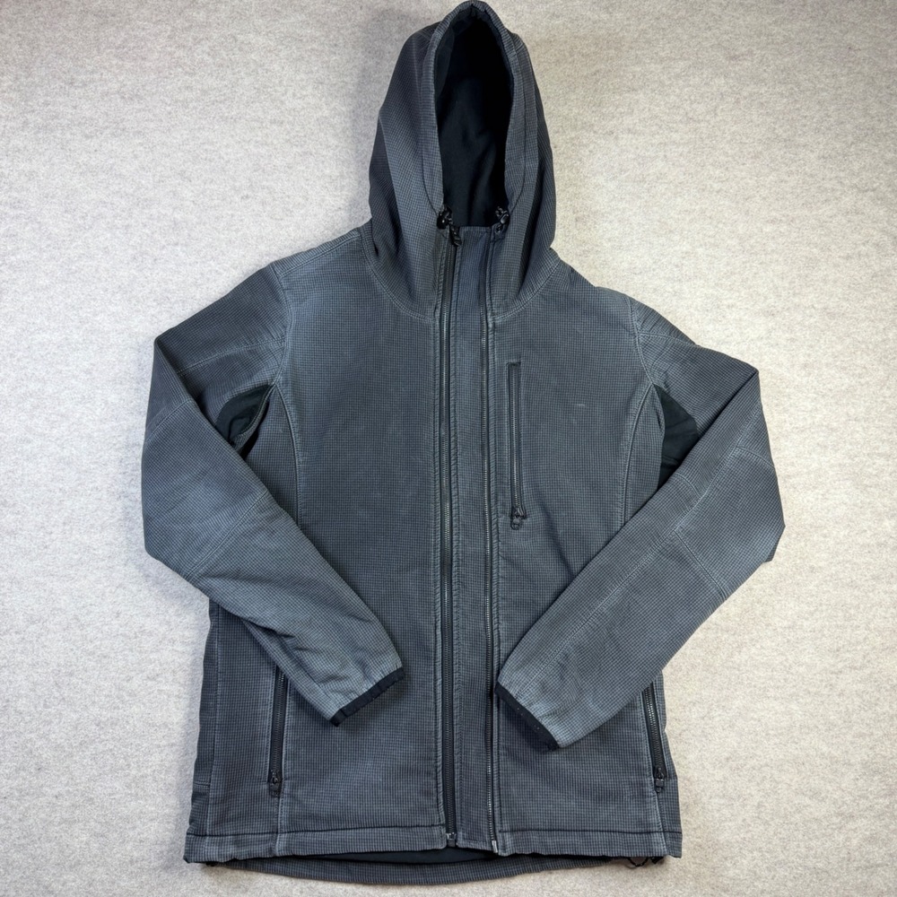 Kuhl Vintage Patina Dye Grid Full Zip Hooded Jacket Gray Mens Small